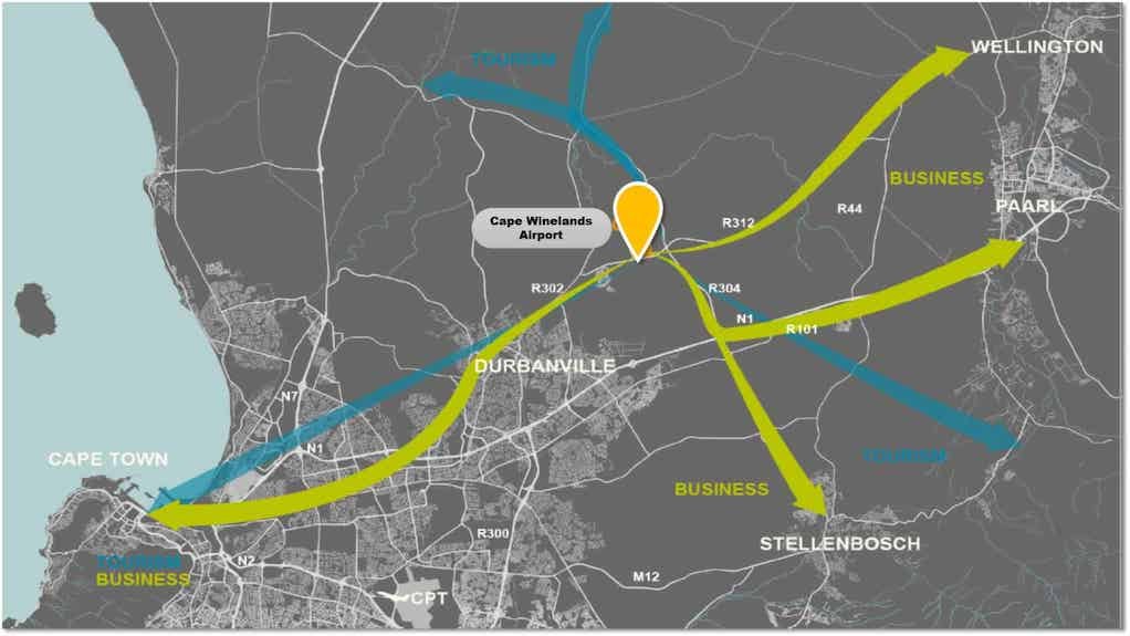 Location map of the Cape Winelands Airport