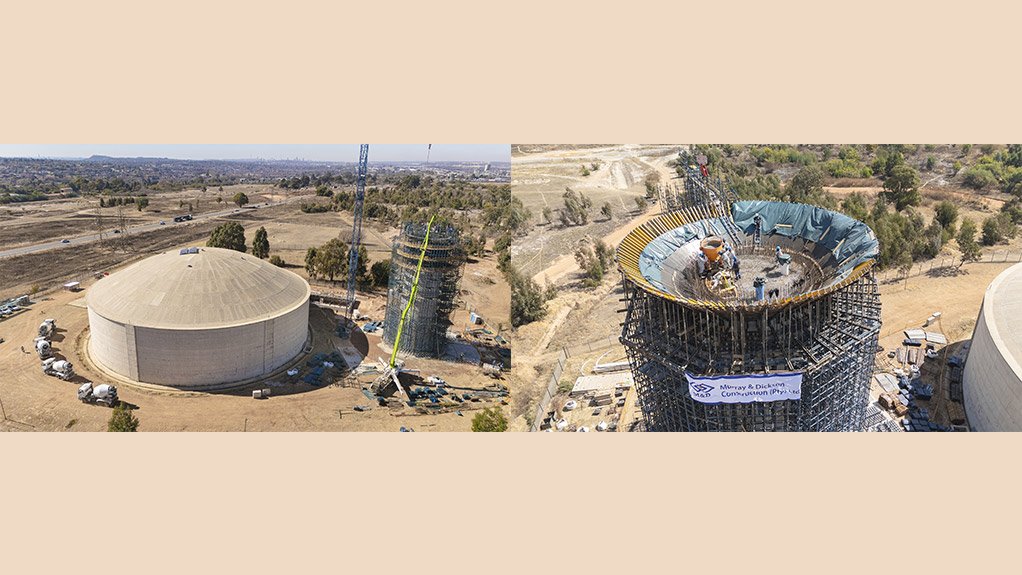 Aerial image of water tower under construction