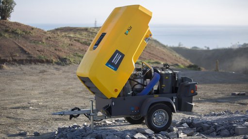 Image of an Atlas-Copco mobile electric air compressor