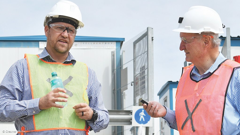 West Wits CEO Rudi Deysel (left) and Mining Weekly's Martin Creamer on site.