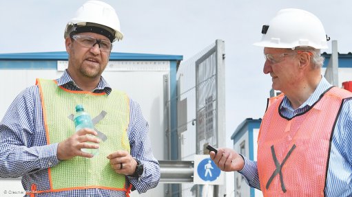 West Wits CEO Rudi Deysel (left) and Mining Weekly's Martin Creamer on site.