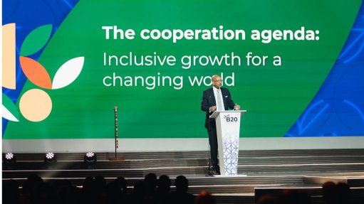 An image of International Finance Corporation Africa VP Ethiopis Tafara delivering the keynote address at the B20 Summit 