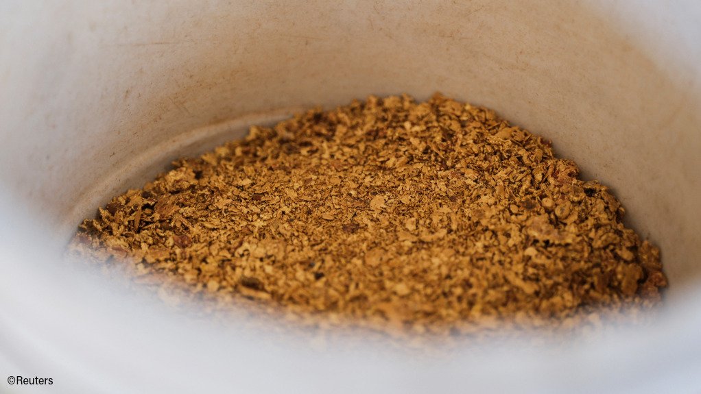 A bucket of gold flakes