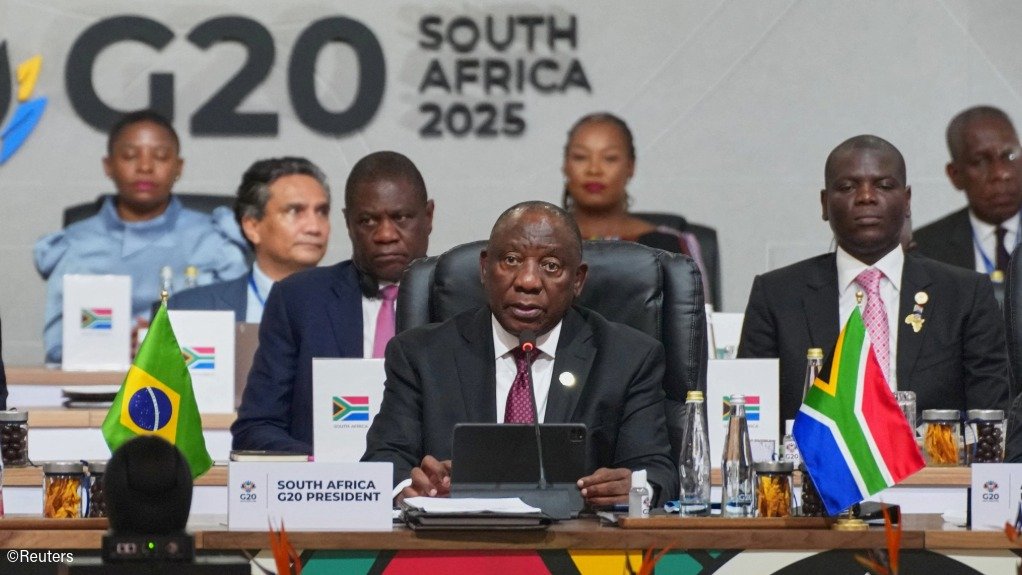 South African President Cyril Ramaphosa addressing the G20 summit delegates