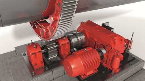 A segmented girth gear working in tandem with an industrial gear unit to drive high-performance, large-diameter rotating equipment