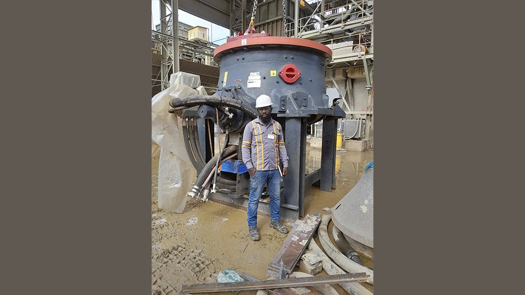 The bottom shell of the new Sandvik CH851i cone crusher supplied by Sandvik Rock Processing positioned on the ground in preparation for lifting into place