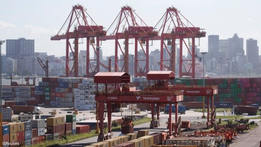 A container terminal at the Port of Durban