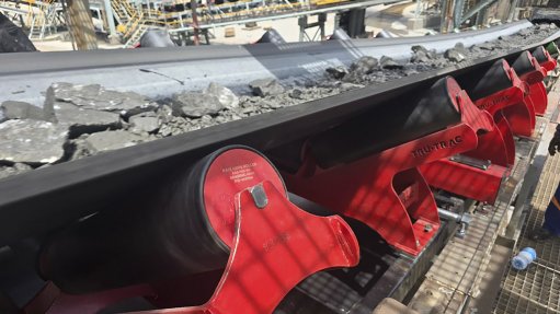 Image of a Tru-Trac AccuTrac AI belt scale installed on a conveyor line