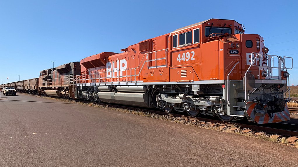A BHP-branded train operating in Port Hedland