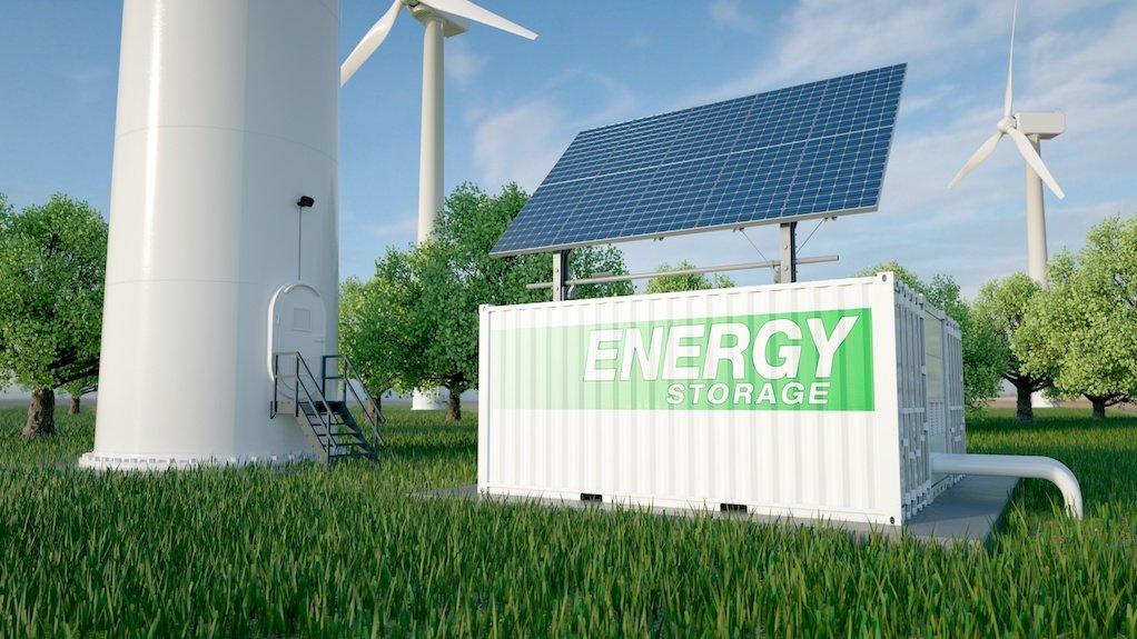 Image of battery energy storage system, solar and wind