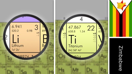 Image of Zimbabwe flag and periodic table symbol for titanium and lithium