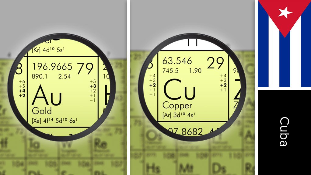 Image of Cuba flag and periodic table symbols for gold and copper