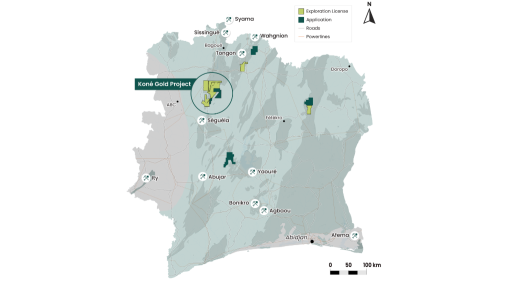 Location map of the Koné project
