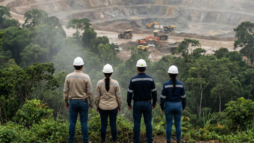 An image of mining personnel overlooking a mining operation
