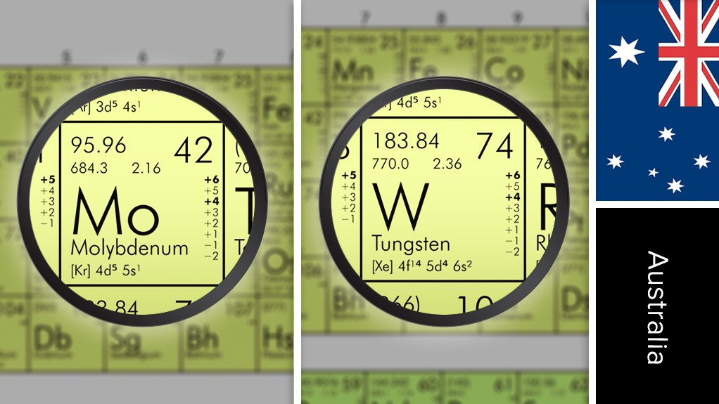 Image of Australia flag and periodic table symbols for tungsten and molybdenum