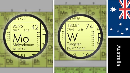 Image of Australia flag and periodic table symbols for tungsten and molybdenum