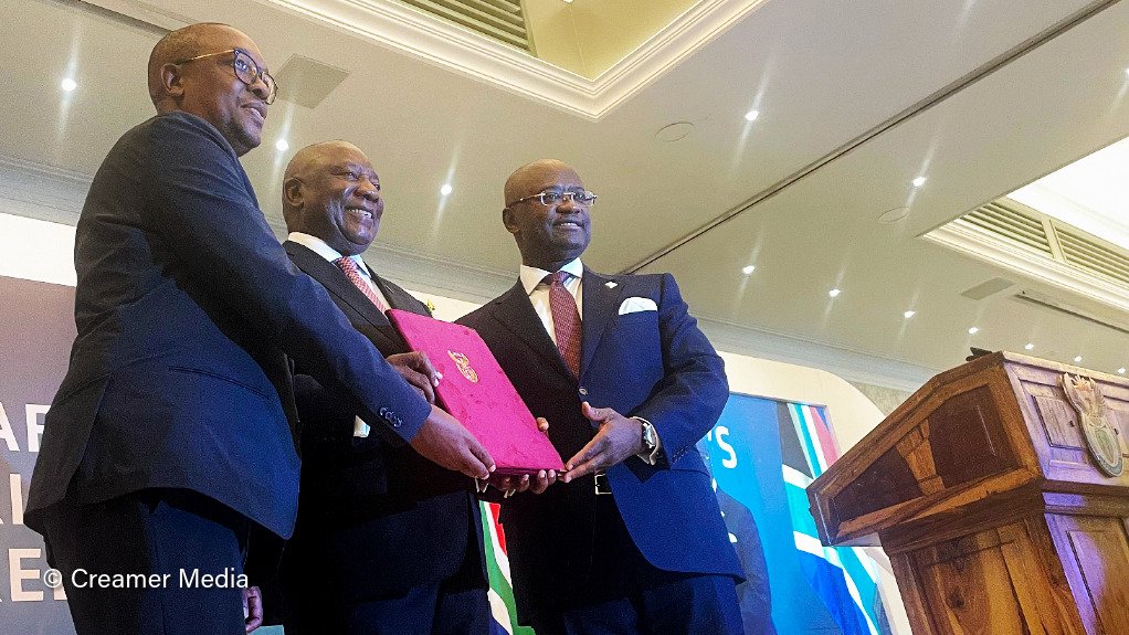 Trade, Industry and Competition Minister Parks Tau, President Cyril Ramaphosa and Afreximbank president George Elombi
