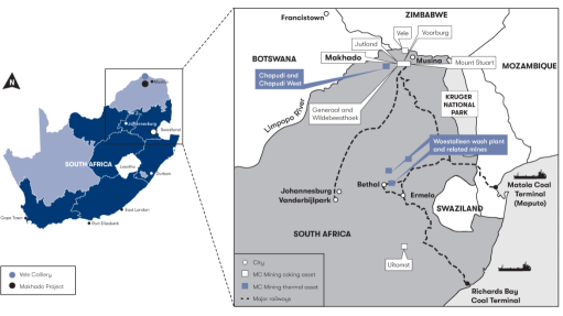 Location map of the Makhado HCC project