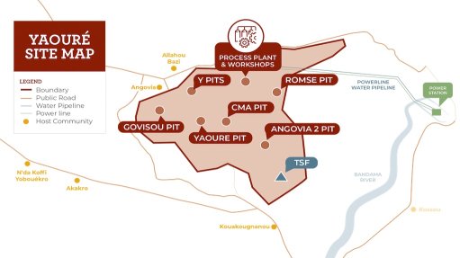 Location map of the Yaouré mine