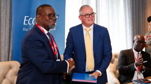 Ecobank Sierra Leon MD Sebastian Ashong-Katai and Meya Mining CEO Jan Joubert