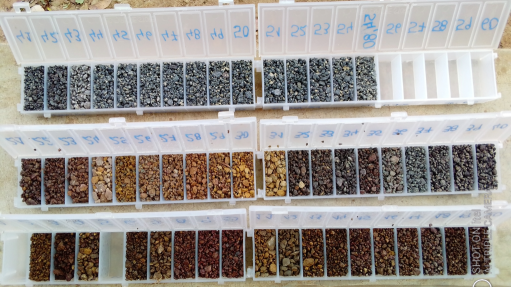 Washed reverse circulation drill samples from Monte Muambe