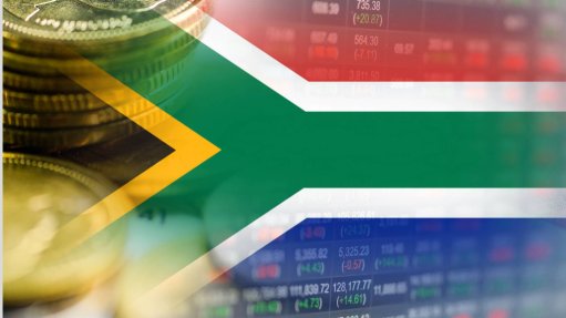 Gold coins, the South African flag and stock exchange movements