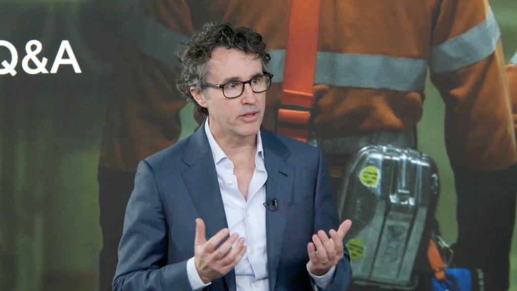 Simon Trott addressing the Rio Tinto results presentation on Thursday.