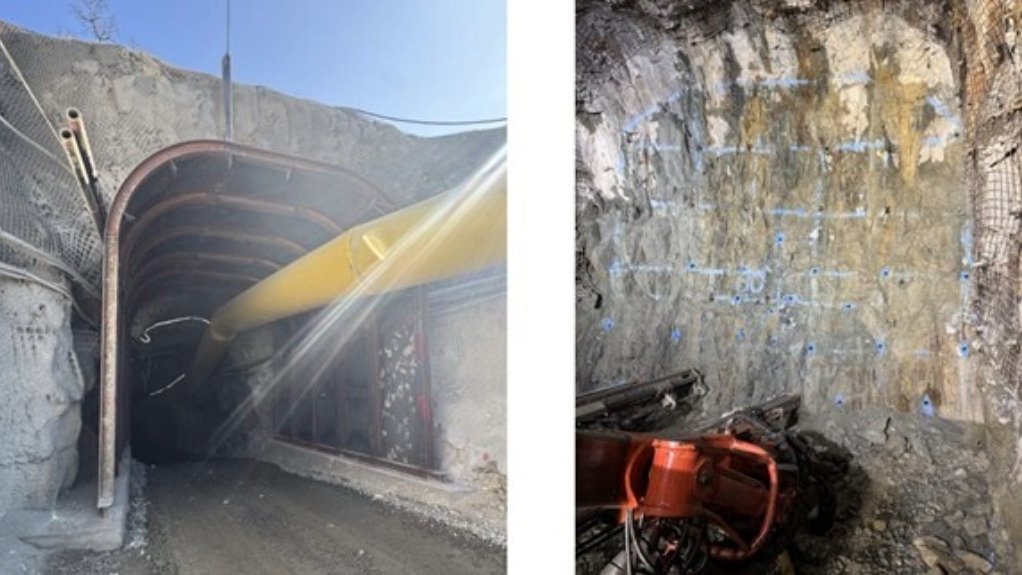 The Apex mine's underground decline from the portal and current face of the decline 