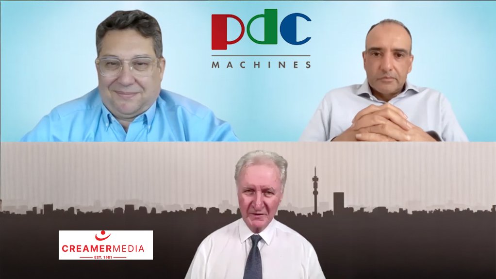 PDC Machines' Product Head, PDC GM Africa Dr Sakib Khan and Mining Weekly's Martin Creamer.