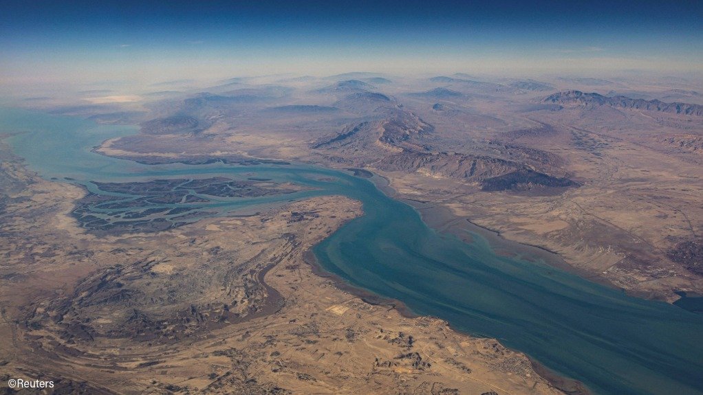 An aerial view of the Strait of Hormuz