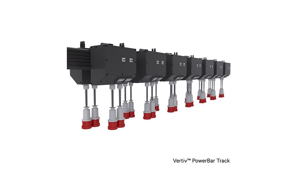 The Vertiv™ PowerBar Track double stack configuration delivers flexible overhead power distribution for modern compute environments