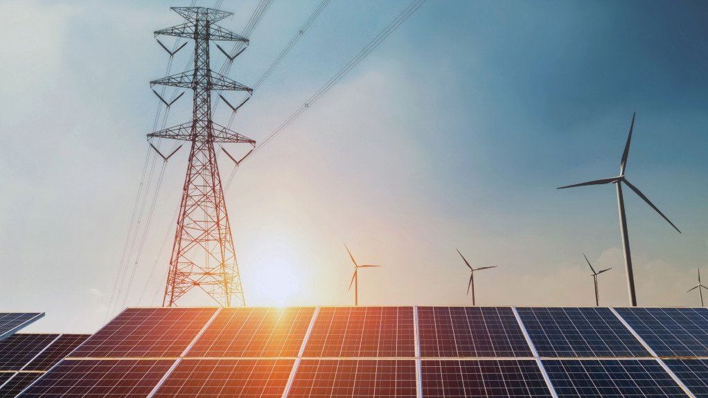 A generic image of an electricity pylon and solar panels 