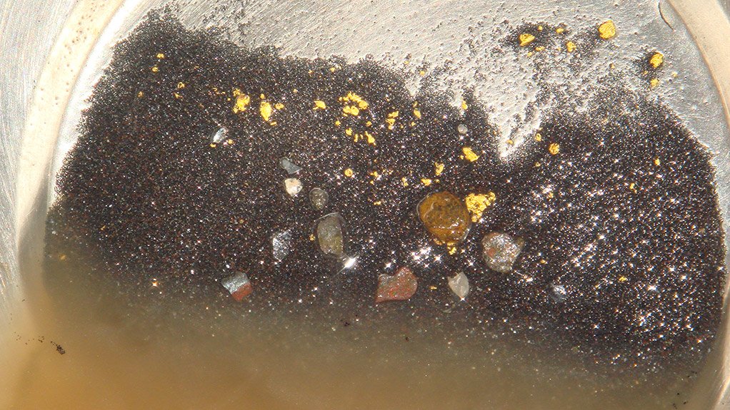 Flakes of gold in a pan