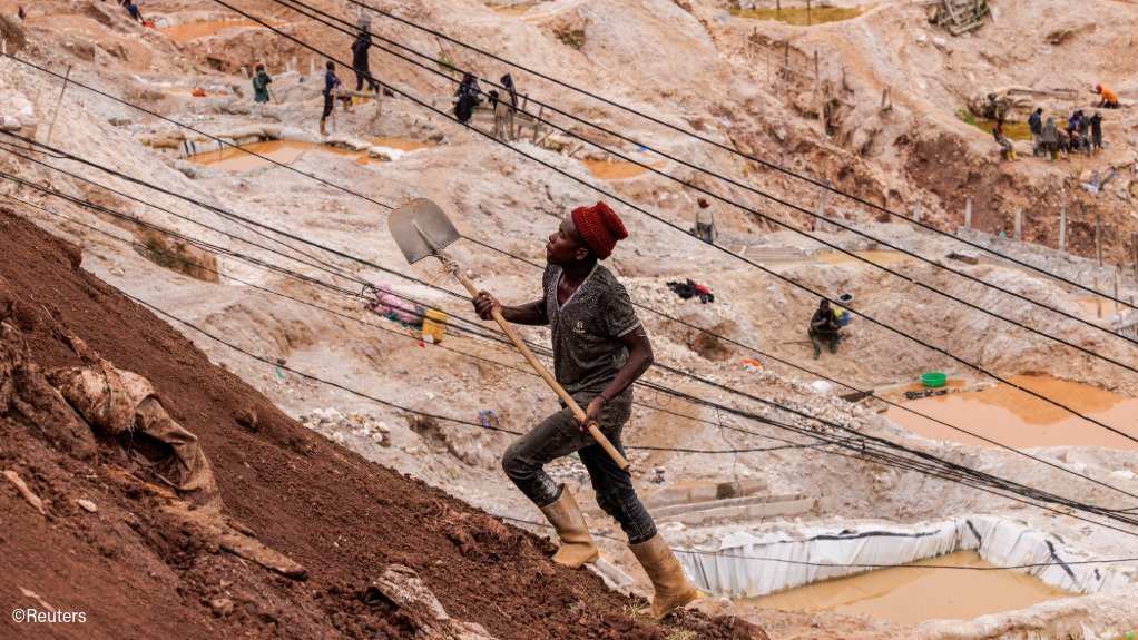 Miners at the Rubaya mine in the DRC