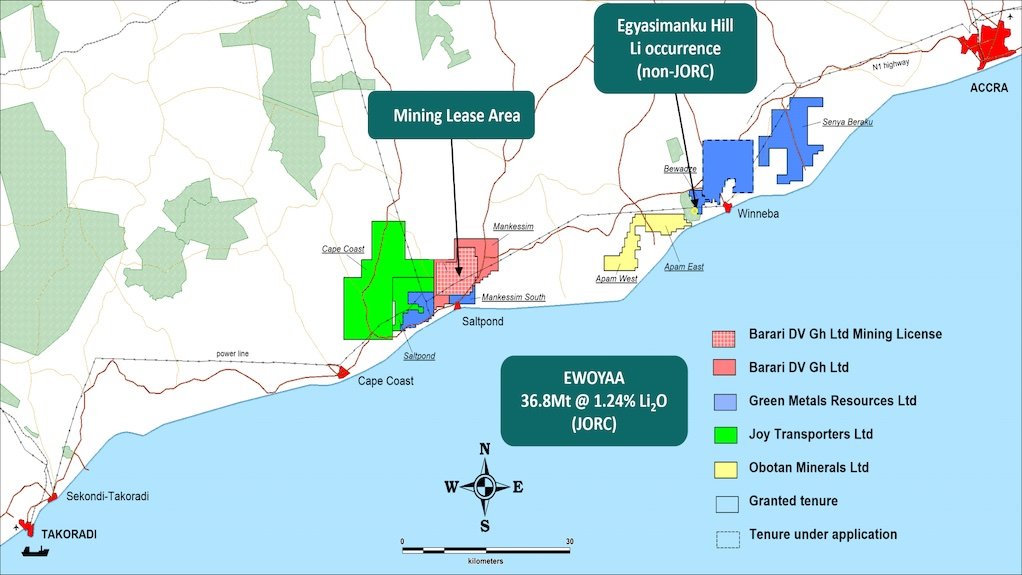 Location map of the Ewoyaa project