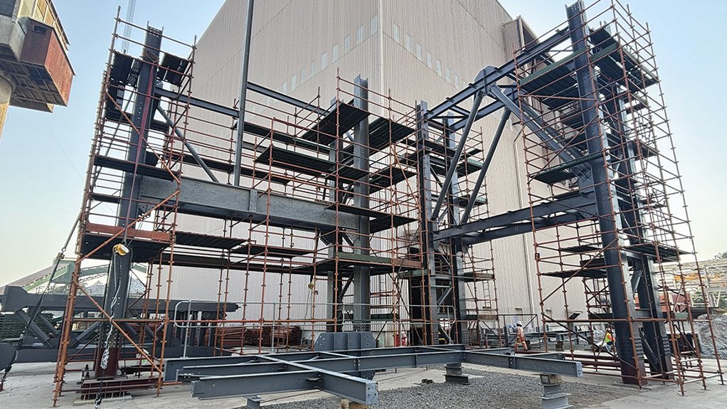 Pre-assembly of the headgear centre column is underway, ensuring alignment and structural integrity before installation