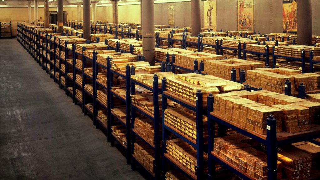 Gold bars in a central bank vault