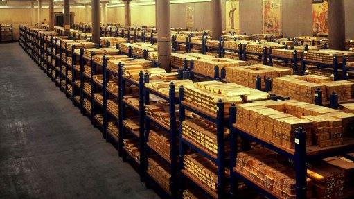 Gold bars in a central bank vault
