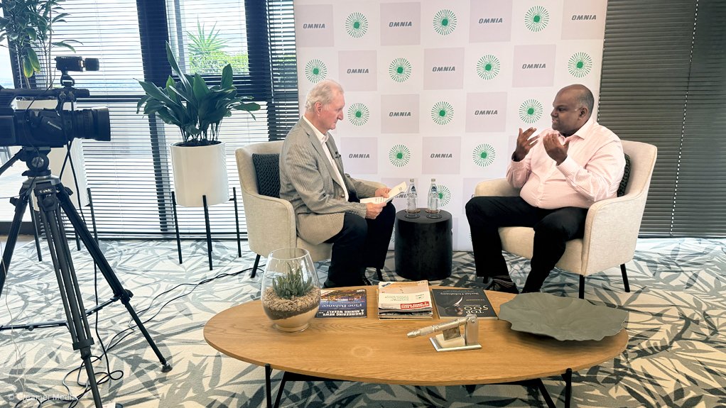 Omnia CEO Seelan Gobalsamy (right) being interviewed by Mining Weekly's Martin Creamer.
