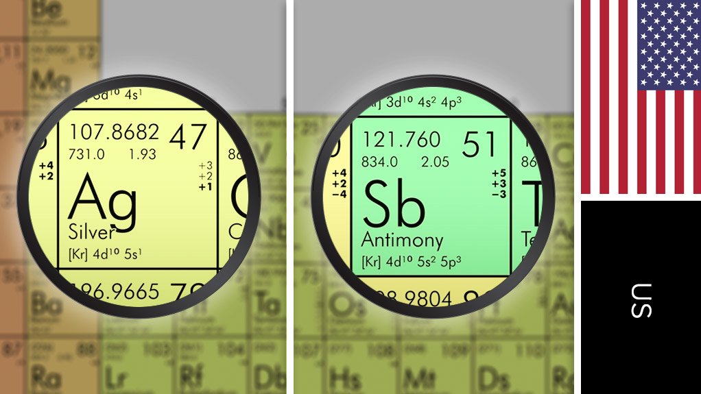 Image of US flag and periodic table symbols for silver and antimony