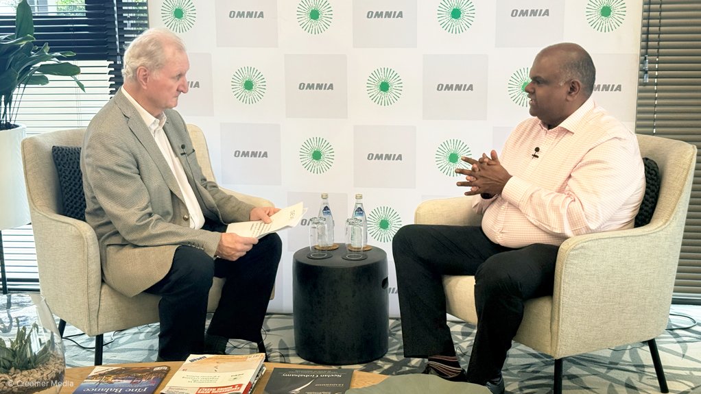 Omnia CEO Seelan Gobalsamy (right) being interviewed by Mining Weekly's Martin Creamer.