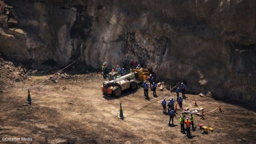 Employees preparing for the first blast at the Tharisa mine