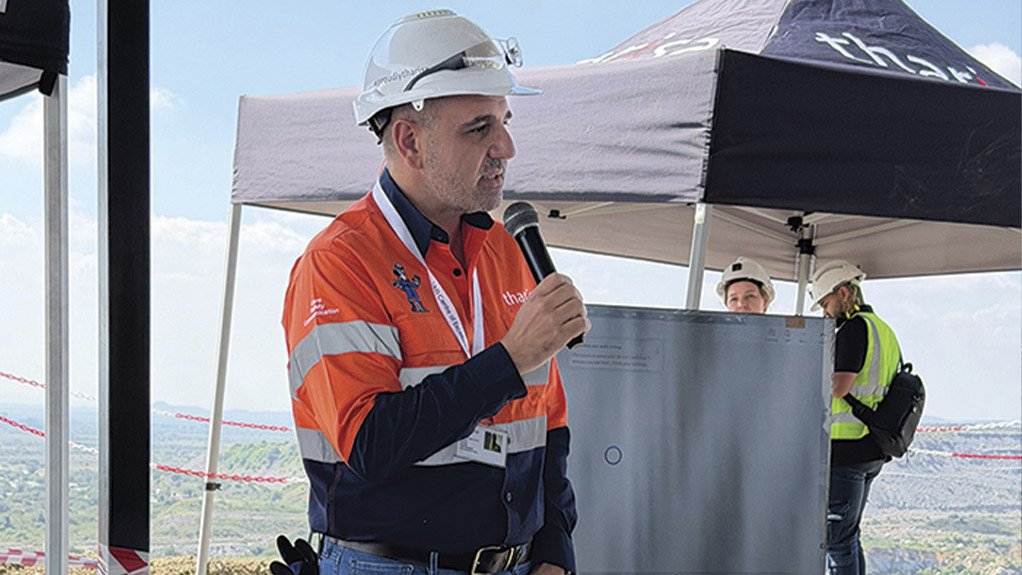 Phoevos Pouroulis, CEO of Tharisa Minerals presenting on site at the inaugural blast