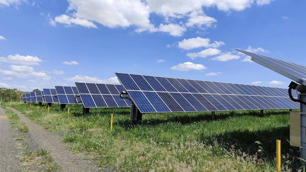 A field with solar panels
