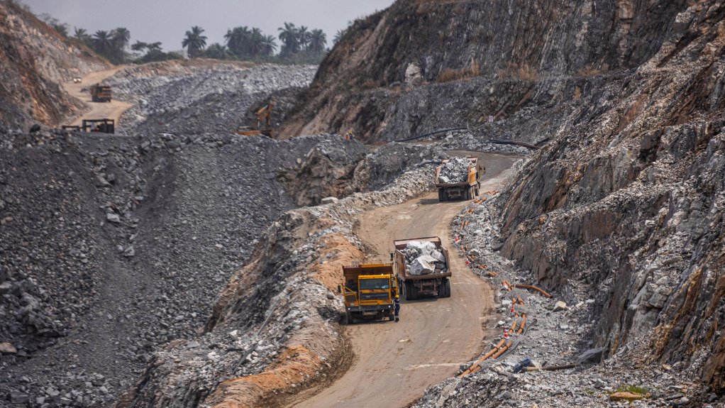 Haul trucks at the Segilola mine