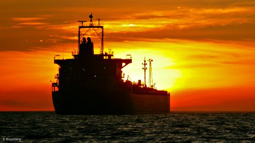 An oil tanker at sea