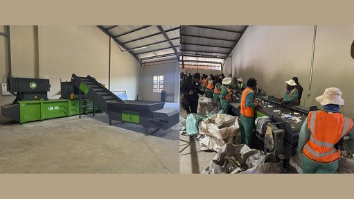 Image of Rokiwaste waste management equipment and workers sorting recycling