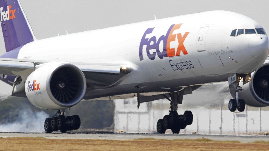 A FedEx aeroplane landing