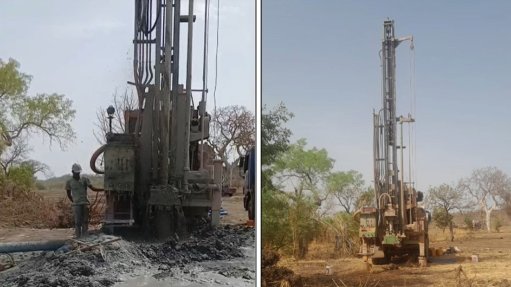 An image of borehole drilling at Desert Gold's site 