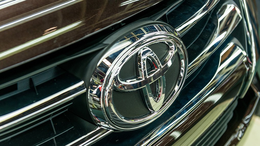 A close up of a Toyota vehicle's logo